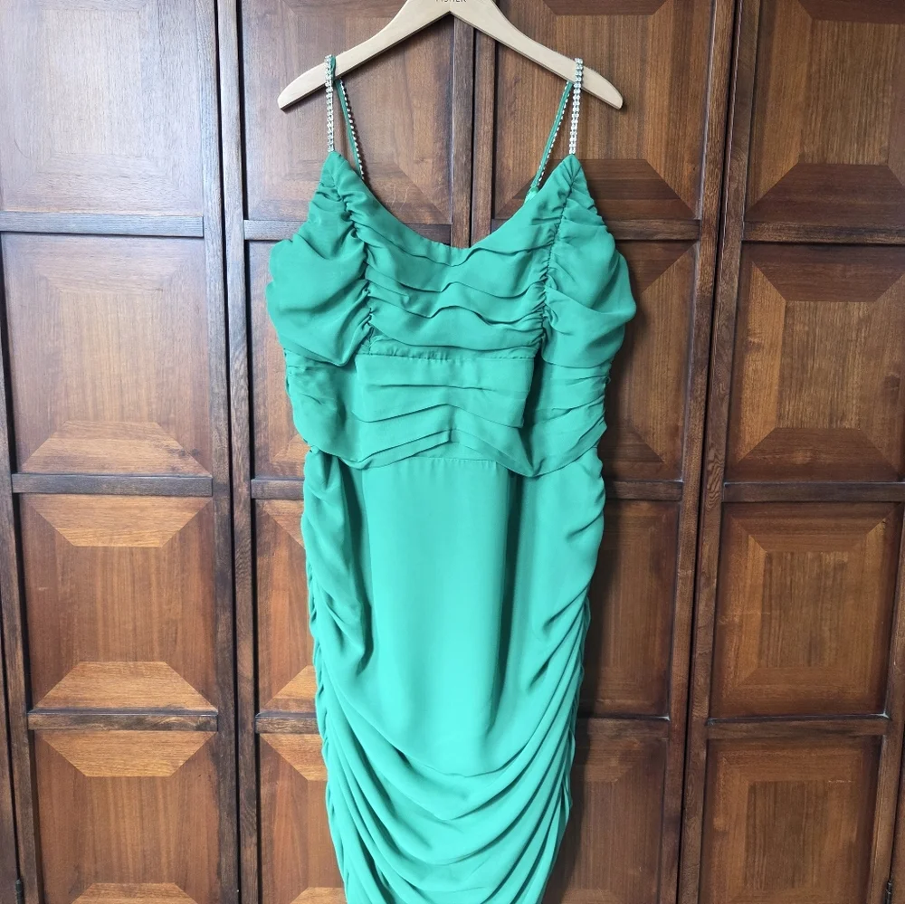 Lady Splendor Chiffon Dream Dress Emerald Green 2X NWT - Picture 6 of 13